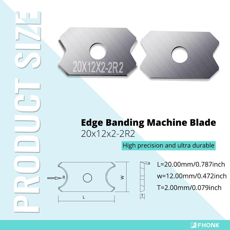 FHONK Woodworking Veneer Edge Trimmer Blades 20x12x2.0mm-2R2 2-Pcs, Chamfer Plane, Edge Banding Cutter, Manual Planer Blade, Burr Scraper for Board & Wood Surfaces (20x12x2-2R2, 2-PCS) - Image 2
